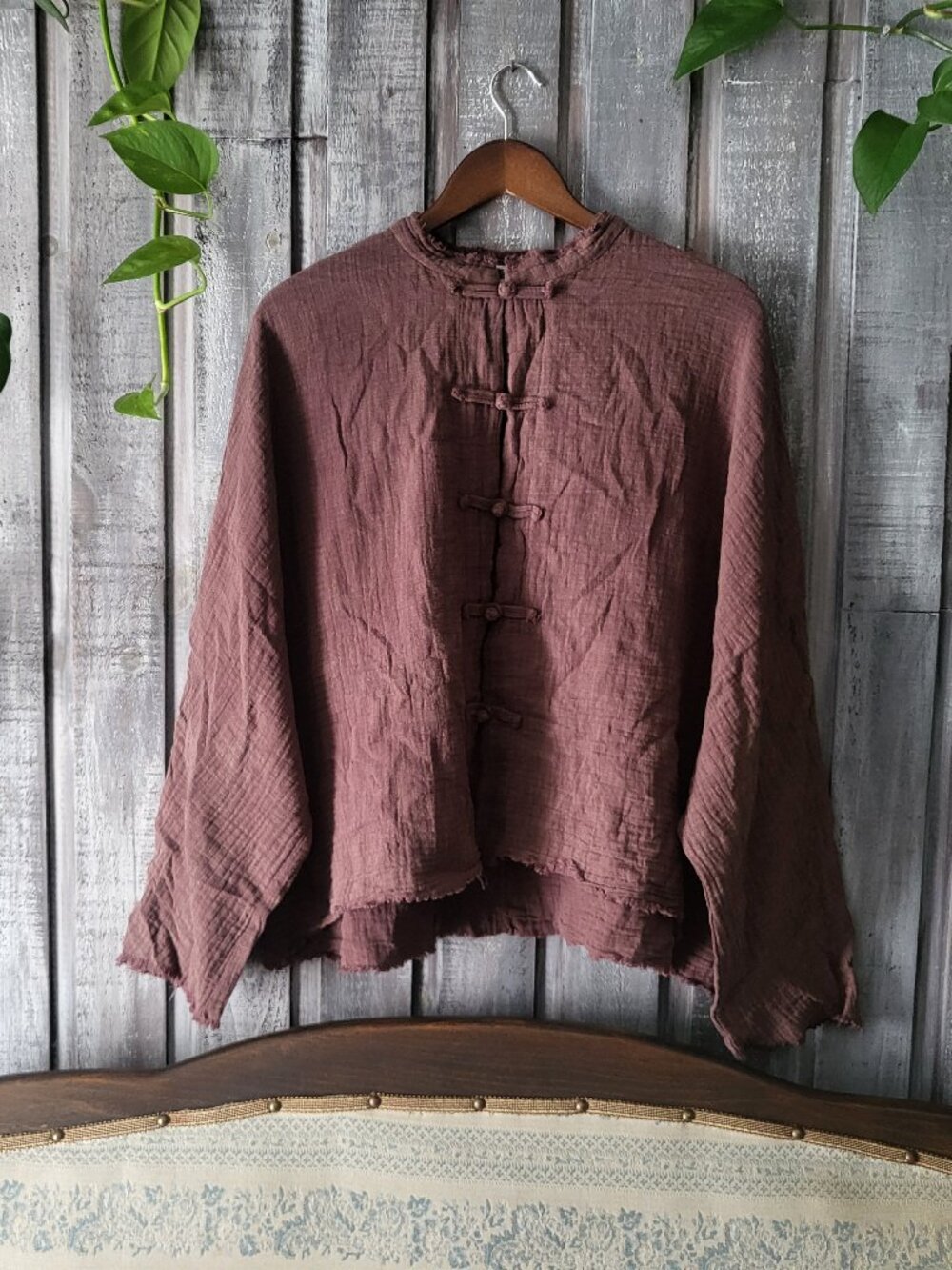 Cropped Jacket Waffle Cotton Gauze Frog Button Boxy Top Oversized NWOT
